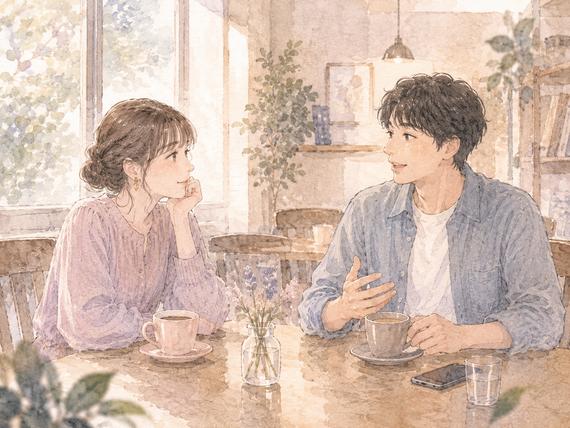 同じカフェで過ごしながら、関係への受け止め方が少し違う二人