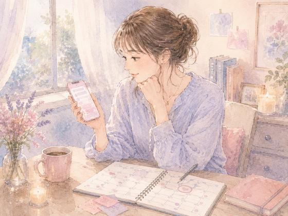 メッセージの言葉だけでなく、カレンダーで具体的な予定を確認する女性
