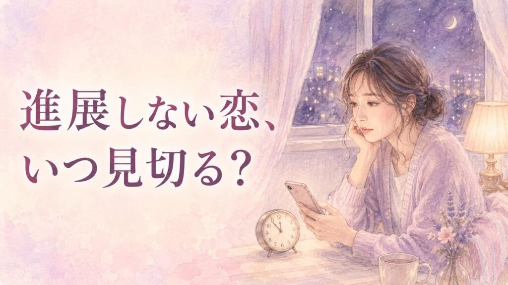 スマホを手に、進展しない恋を待つか離れるか静かに考える大人の女性