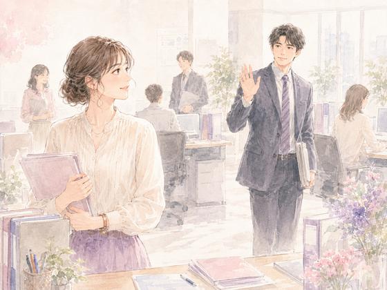 オフィスで毎日顔を合わせる気になる同僚を少し意識する女性