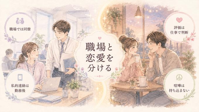社内恋愛で職場とプライベートを分ける考え方を示す図