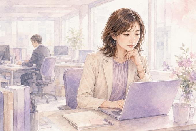 別れた直後の気持ちを抱えながら職場のデスクに座る女性