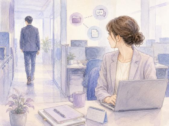 職場で距離を取る元恋人を追わず仕事に戻る女性