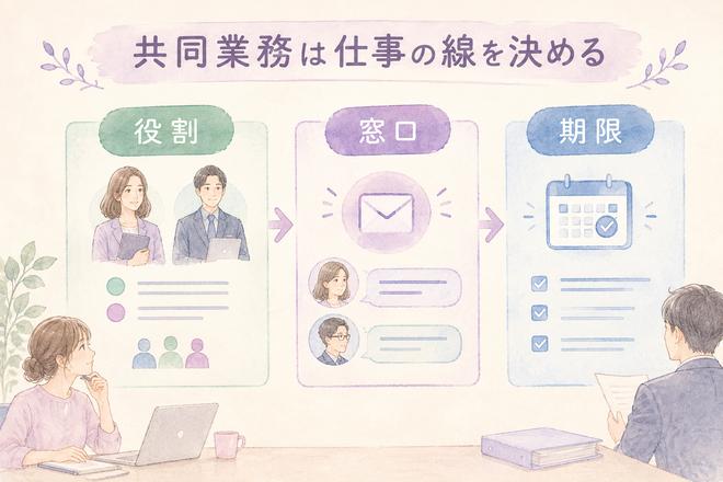 共同案件の役割・窓口・期限を整理した仕事の図