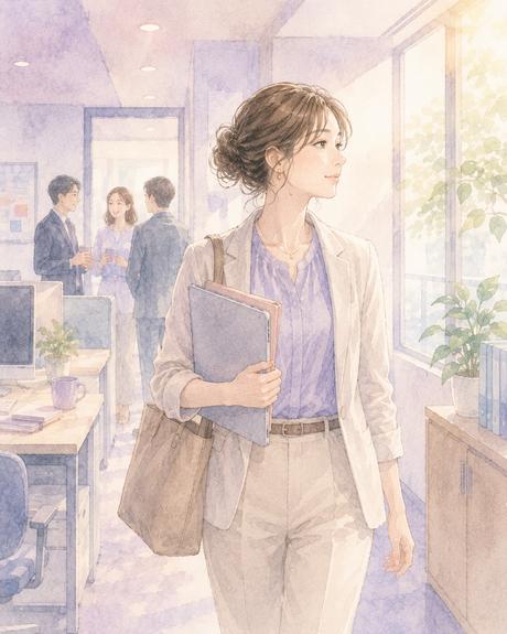 元恋人や周囲を追わず自分の仕事へ向かう女性