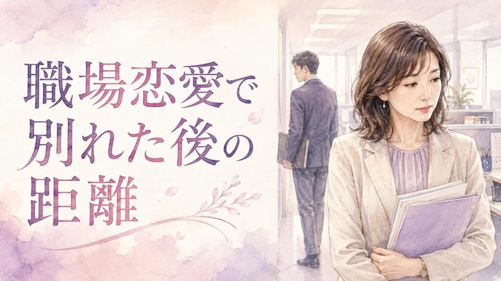 同じ職場にいる元恋人と距離を取りながら仕事をする女性のイラスト