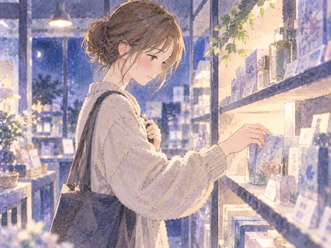 盗った商品を棚へそっと戻す女性