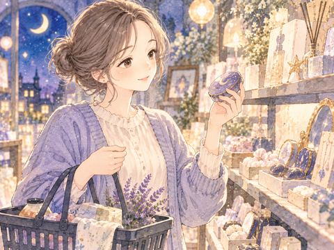 店で欲しかった品を手に取り喜ぶ女性