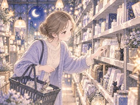 商品棚を見ながら欲しい物を探す女性