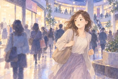 人混みから離れようと走る女性