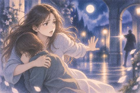 夜の夢の中で家族をかばうように手を伸ばす人物