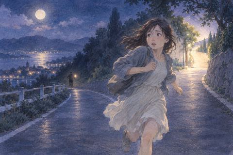 夜道で後ろを振り返りながら逃げる人物の夢