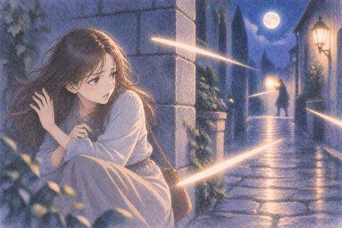 飛んでくる光を身をかがめて避ける人物の夢