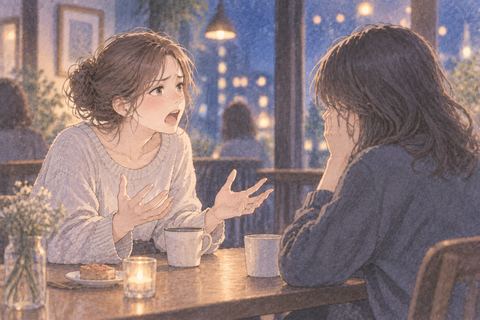 友達に声を上げながら思いを伝える女性