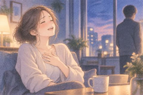 声を出した後に肩の力が抜ける女性