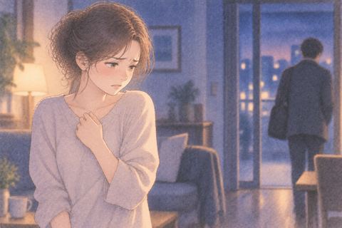 怒鳴った後も浮かない表情で立つ女性