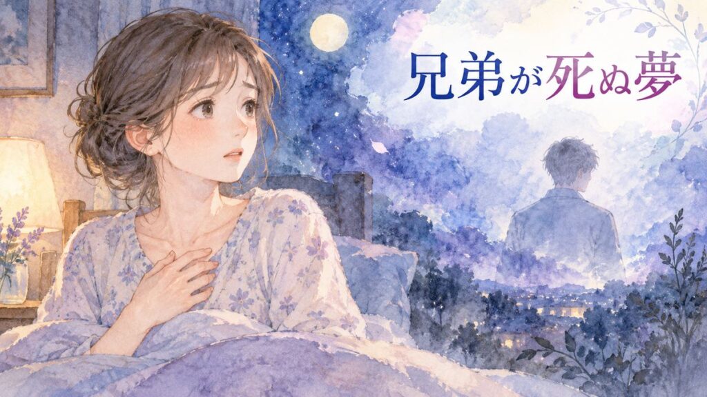 夜に目覚めた女性と遠くに見える兄弟の夢の影