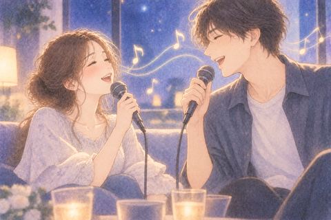 笑顔で楽しそうに歌う女性