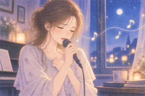 切ない表情で静かに歌う女性