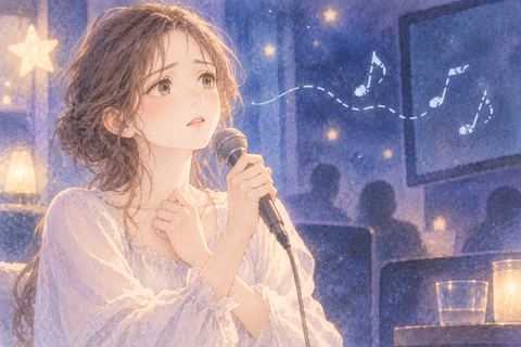 声が出ず戸惑いながら歌おうとする女性