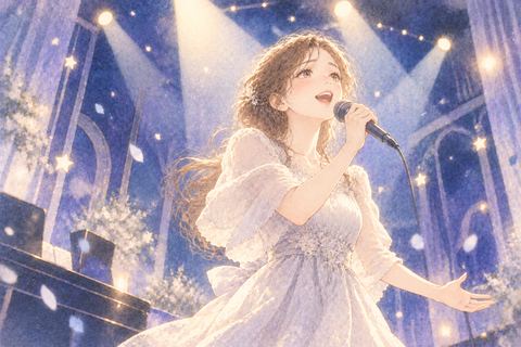 スポットライトのステージで歌う女性