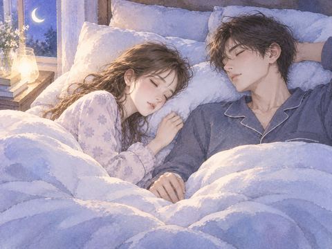 同じ寝床で穏やかに眠る大人の男女