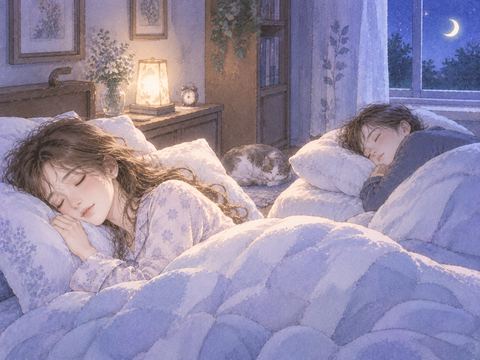 身近な人のそばで安心して眠る女性
