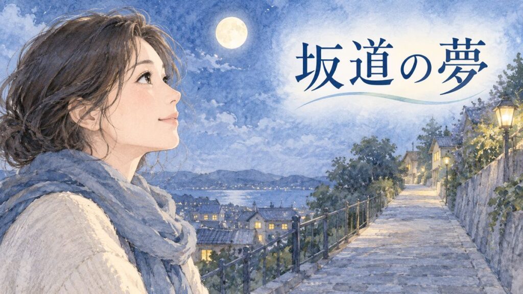 月明かりの坂道を見つめる大人の女性