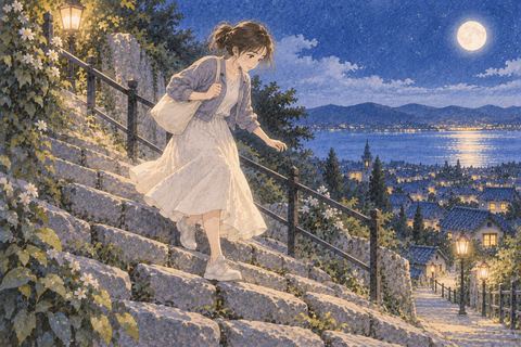急な下り坂で速度を抑える女性