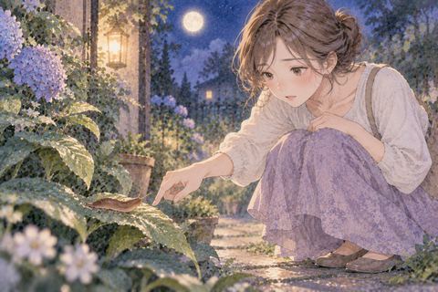 ナメクジへ慎重に指を近づける女性