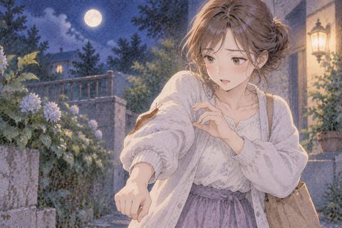 服についたナメクジに戸惑う女性