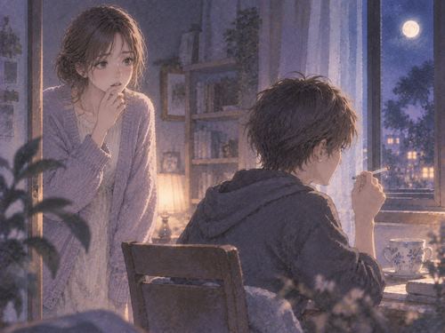 子供の手元のタバコに驚き心配そうに見守る大人の女性の夢の場面