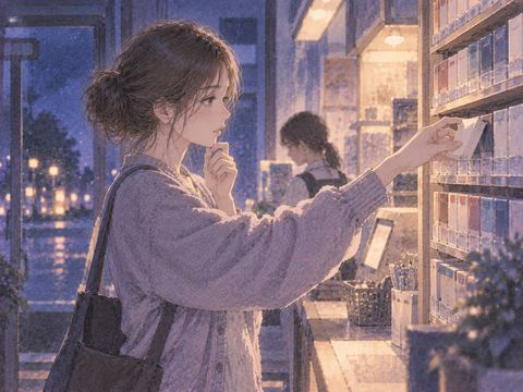 夜の売店でタバコの箱を買おうと手を伸ばす人物