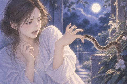 蛇に手を噛まれて驚き手を引く人物の夢