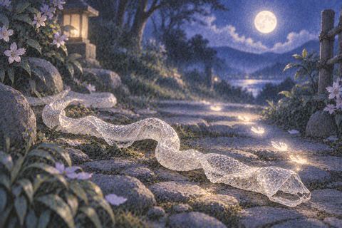 月明かりの地面に残された蛇の抜け殻