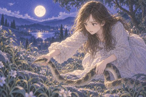 自分から手を伸ばして蛇を捕まえる人物