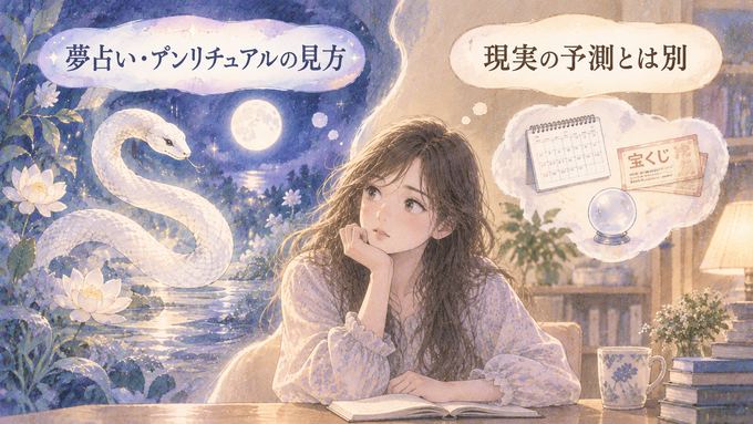 白蛇の象徴と宝くじや未来予測を分けて考える図