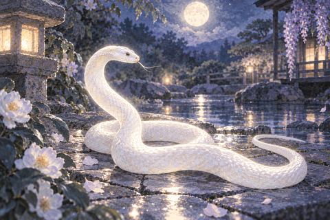 月明かりに照らされた白蛇