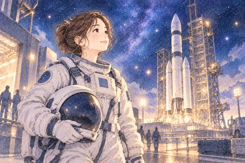宇宙飛行士として宇宙へ向かう女性