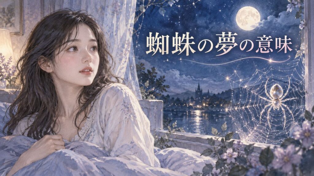 月明かりの部屋で蜘蛛と蜘蛛の巣の夢を見つめる大人の女性