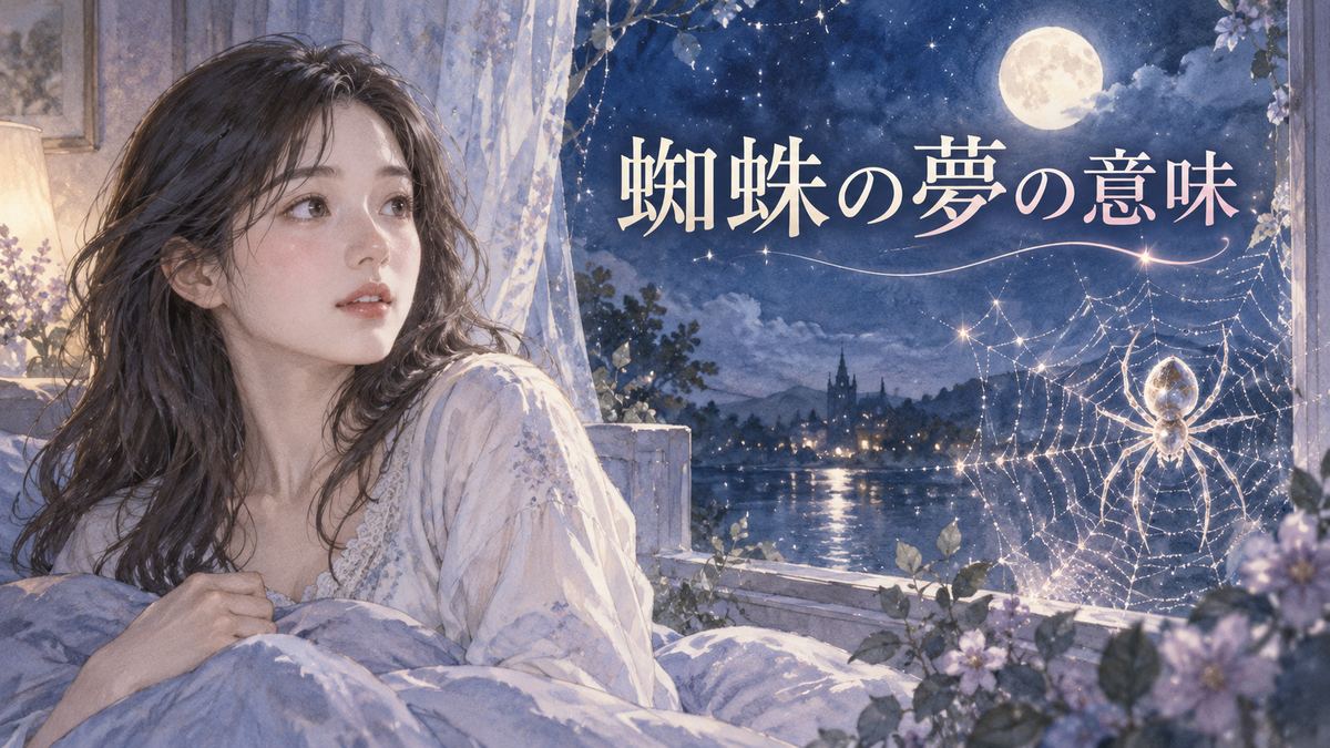 月明かりの部屋で蜘蛛と蜘蛛の巣の夢を見つめる大人の女性