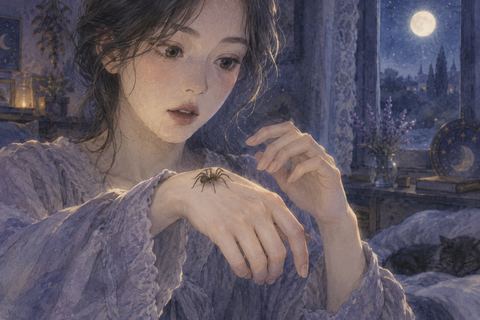 手の甲についた蜘蛛を見つめる人物の夢