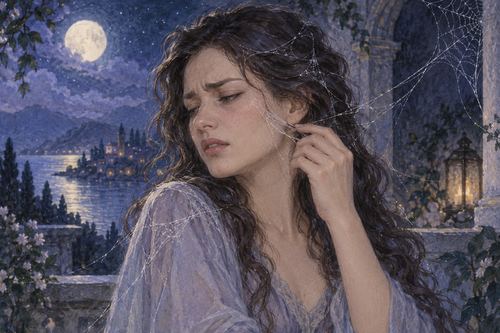 顔や髪についた蜘蛛の巣を手で払う人物の夢