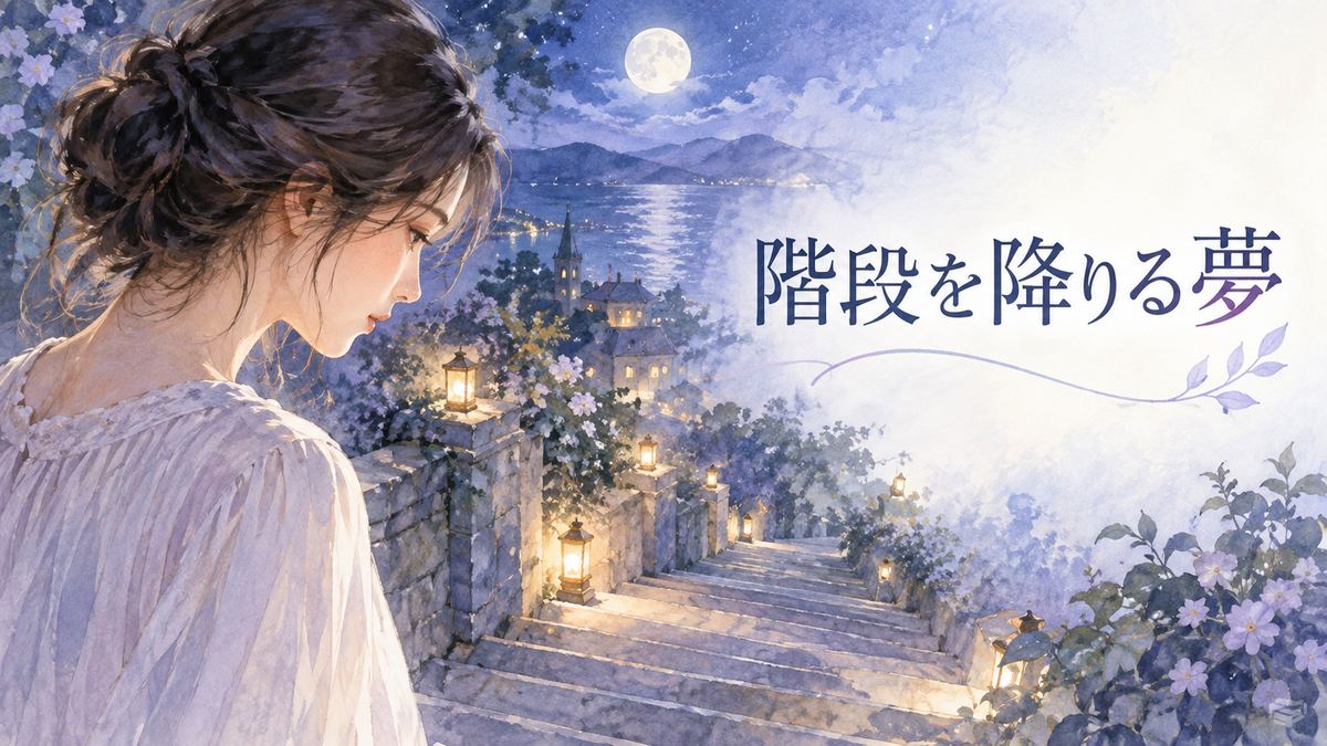 月明かりの階段を見つめる大人の女性