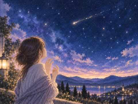 消えかける流れ星を見て戸惑う人物