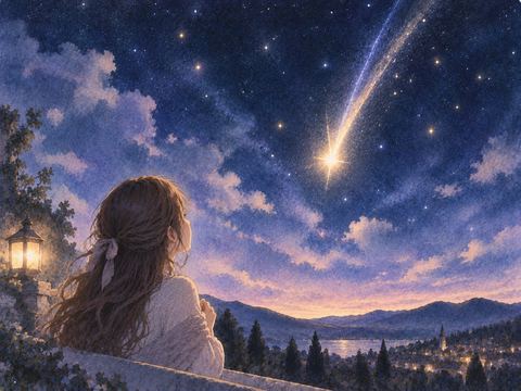 夜空からゆっくり地上へ落ちてくる明るい星