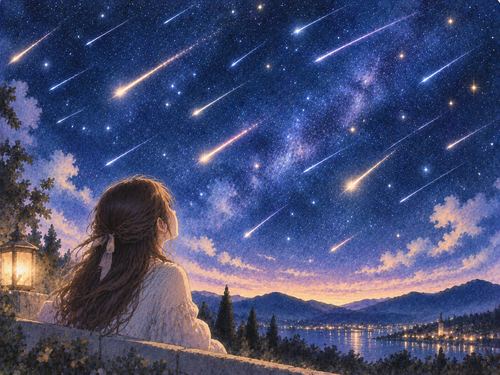 夜空を次々と横切るたくさんの流れ星