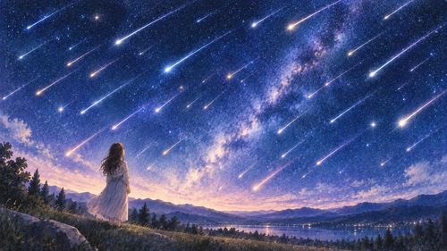 夜空いっぱいに広がる壮大な流星群