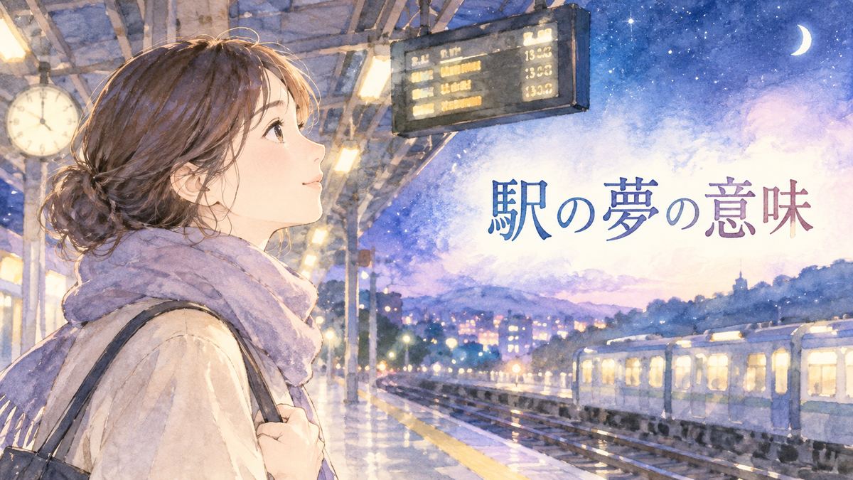 夜の駅のホームで行き先を見つめる大人の女性