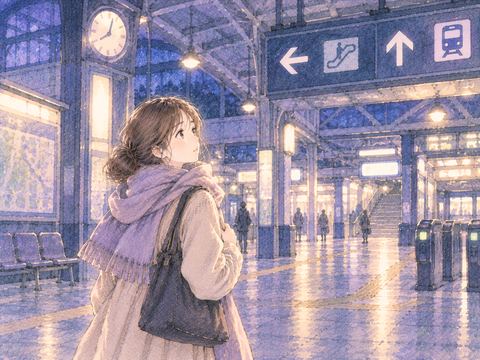 知らない駅で帰り道を探す女性